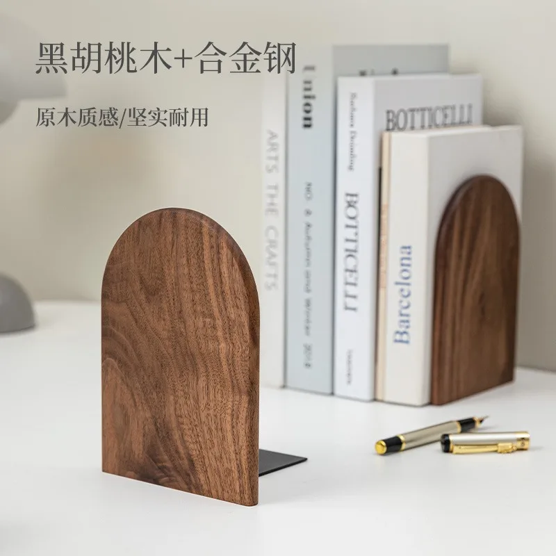 Rak buku kayu solid kenari hitam, tempat buku penyekat, buku tetap, vertikal angin kreatif