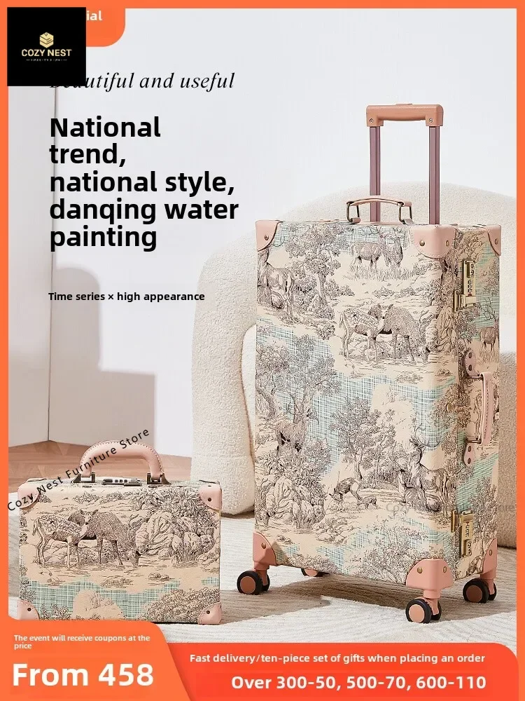 

Uniwalker handmade retro suitcase small fresh suitcase universal wheel trolley case women's 24 inch 26 suitcase