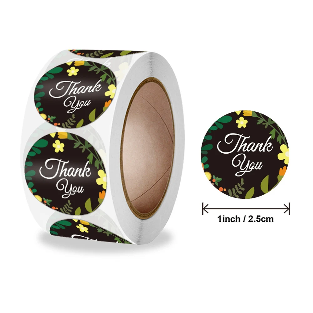 50-500pcs Exquisite Stickers Round 1inch Thank You Flower Sticker Garland Color Stickers Cookie Dessert Packaging Sticker