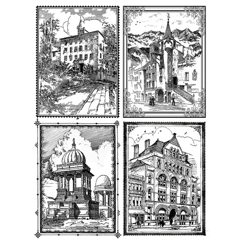 15*20cm Retro-Stempel mit antiker Architektur und Autofiguren, klare Siegel, ästhetische Dekostempel für Kartenherstellung, Scrapbook-Etiketten, Bastelbedarf