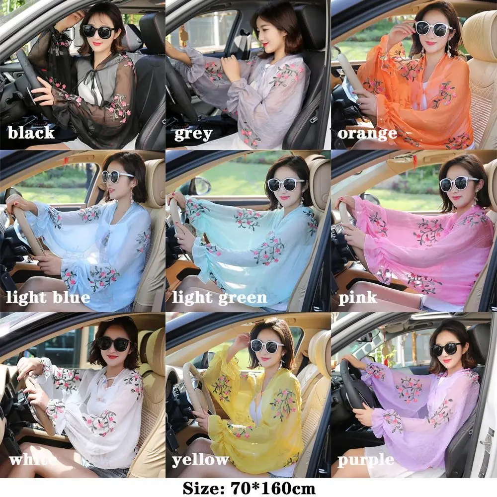 Women Chiffon Arm Warmers Beach Shawl Driving Scarf Sun Protection Sleeves Long Shirt