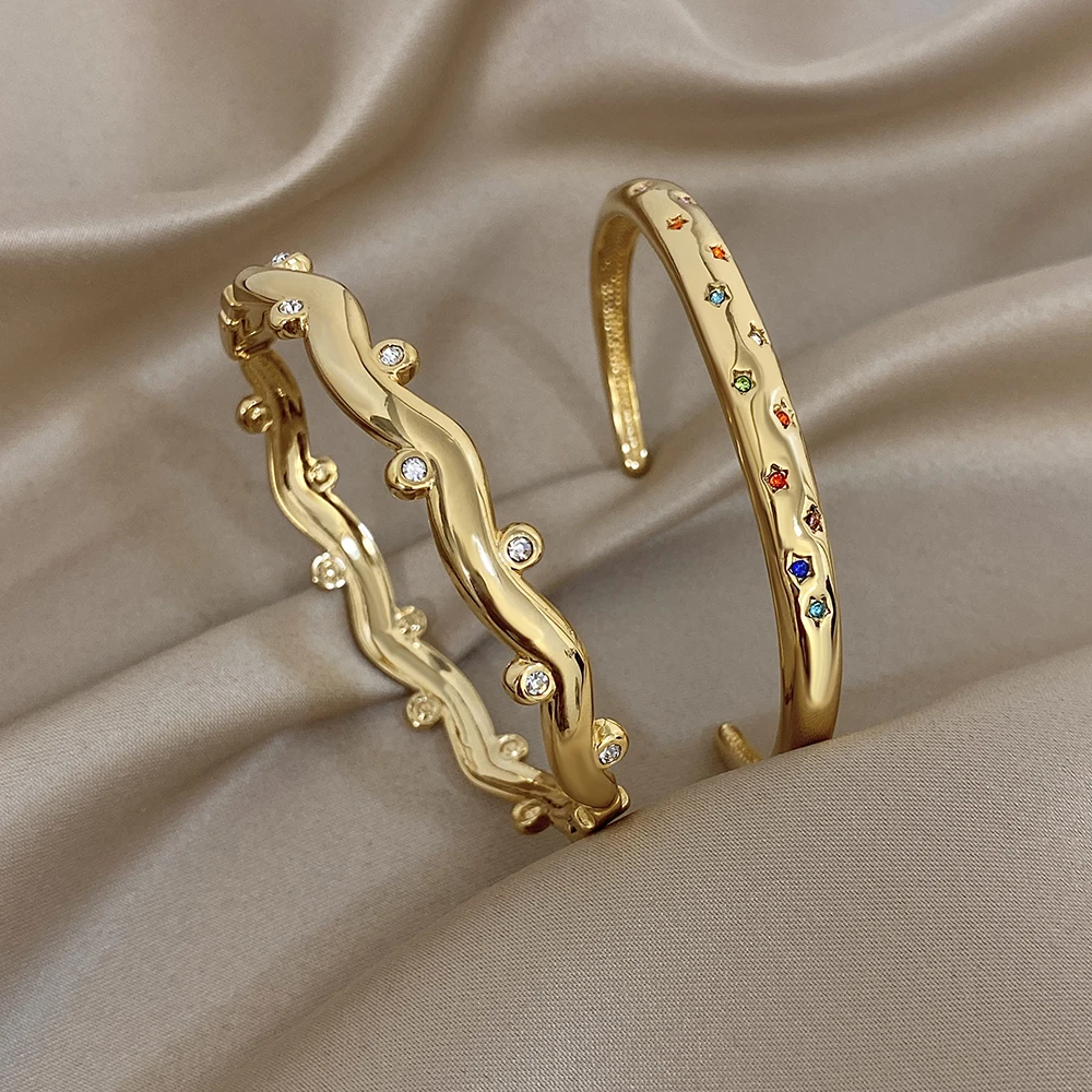 Greatera السماء المرصعة بالنجوم الملونة مكعب الزركون شغل مطعمة الكفة سوار للنساء سحر الذهب اللون ضوء مجوهرات شخصية فاخرة #1