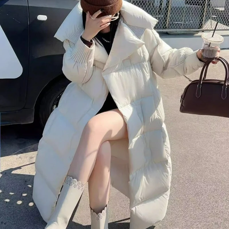 

White Duck Down Long Down Jacket 2026 Autumn Winter New Item Women Fashion Puff Down Cotton Coat Womenloose Thick Warm Outerwear