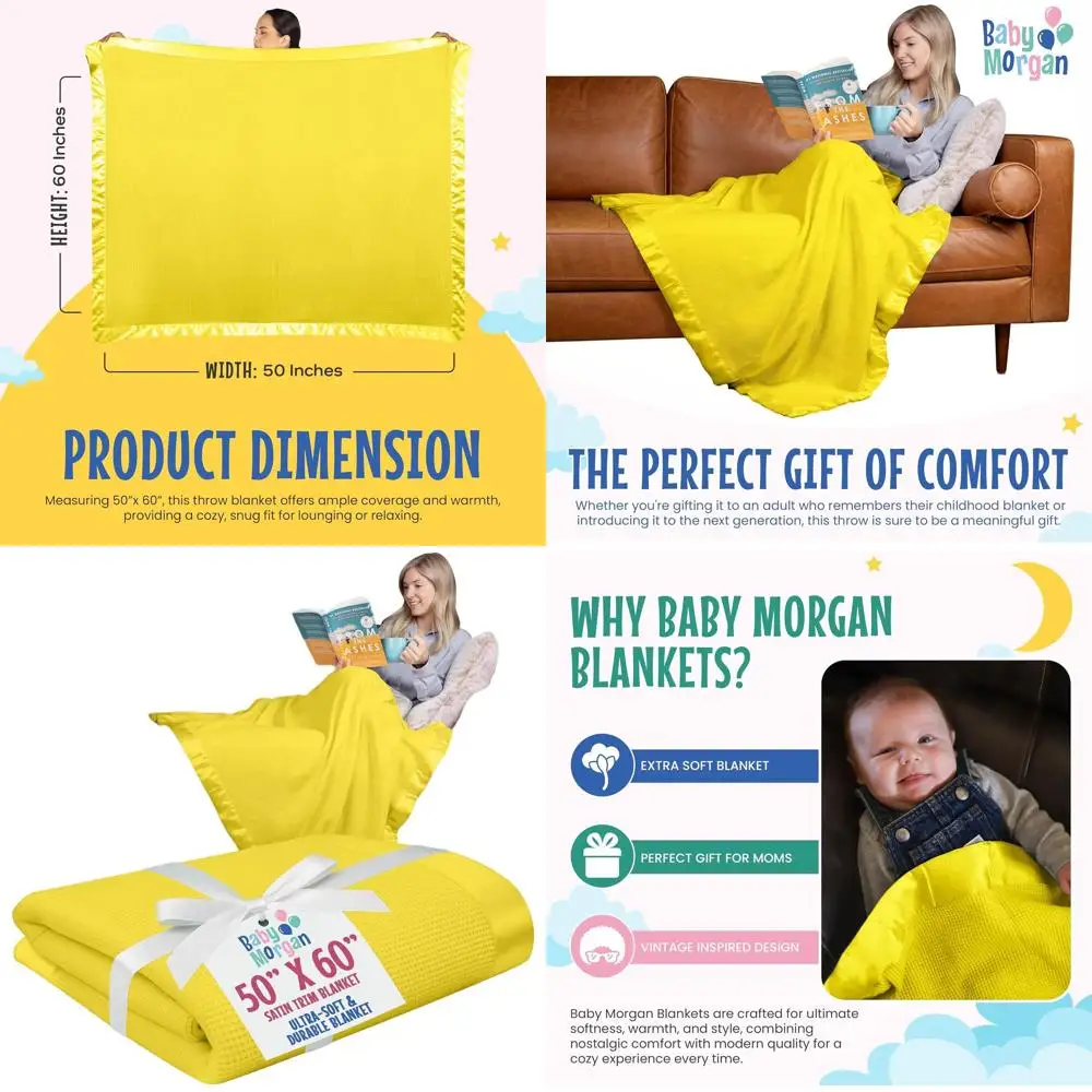 

Желтый легкий плед из вафельной ткани с атласной отделкой - 50 x 60 дюймов для дома, дивана, кровати и путешествий