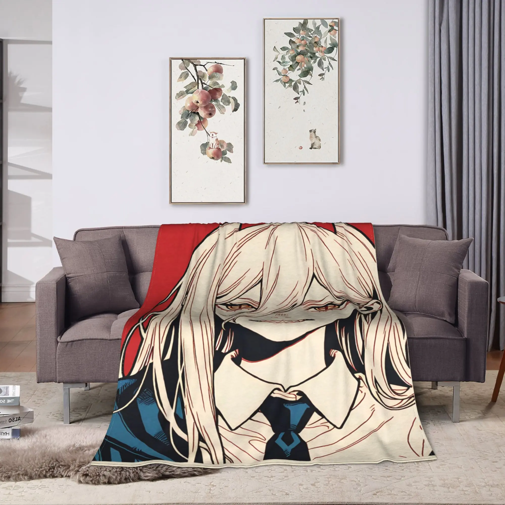Super Warm Blanket Power confident manga Throw Blanket Chainsaws Mans Flannel Bedspread For Couch Chair Fluffy Sofa Bed Cover