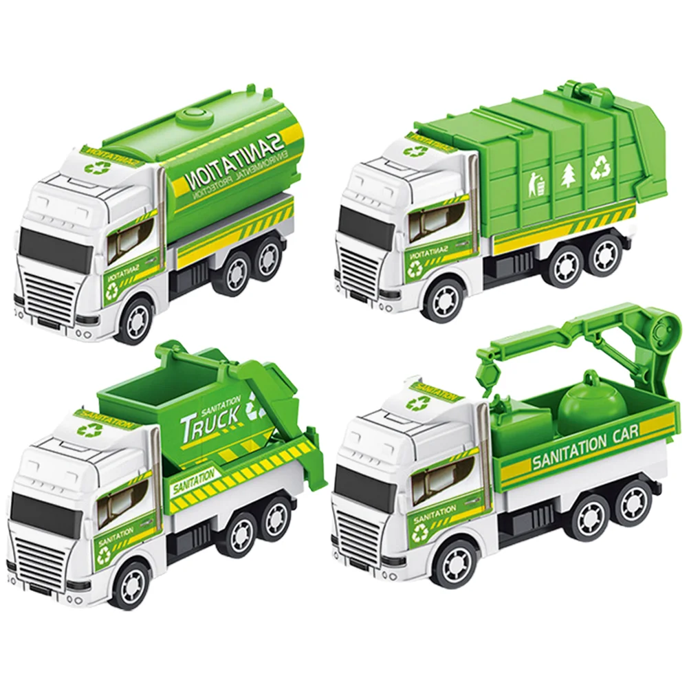 4 Pcs Toy Child Children's Toys Mini Trash Car Sanitation Vehicle Plastic Vehicles Garbage Truck for Boy