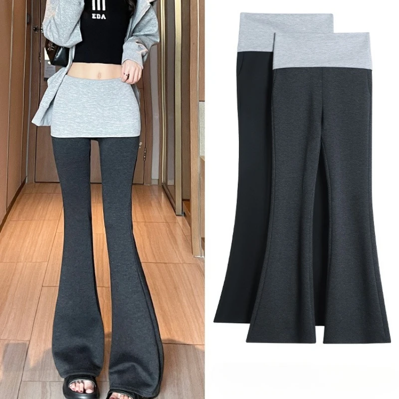 Spring Fluid Drape Sweatpants Women's Color Block Patchwork Slimming Fluted Hem Multi Function Pocket Versatile Staple