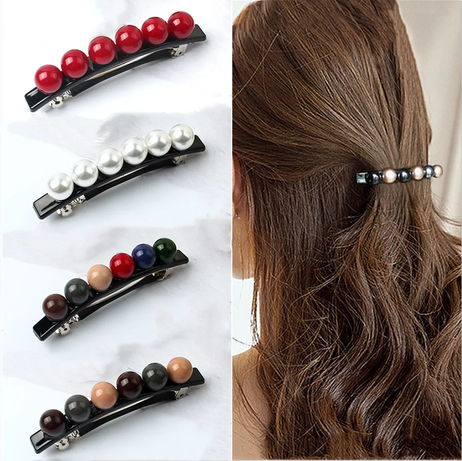 

Fashion Korean style imitation pearl hairpin spring clip ladies personality wild one word hairpin headdress hair accessories new