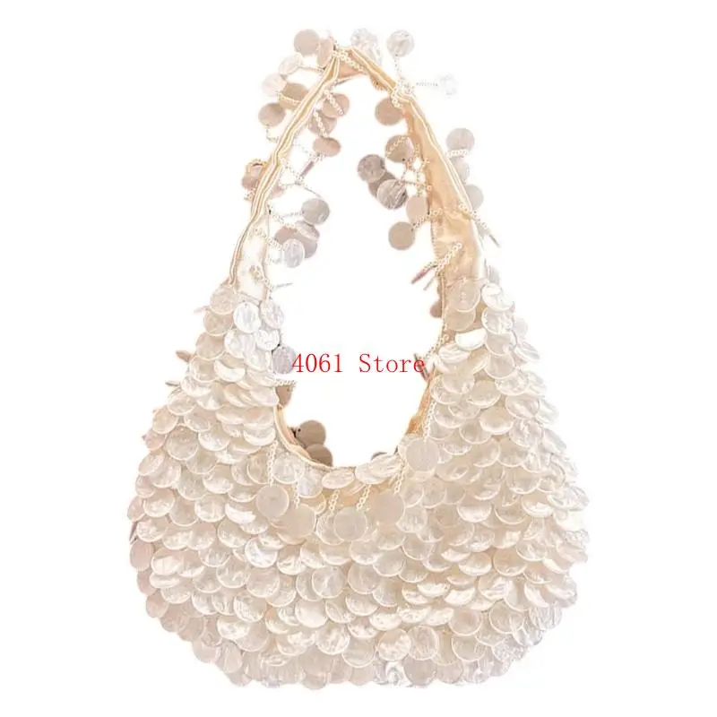 

Handmade Woven Shell Sequins Evening Bag Practical PVC Shoulder Bags Underarm Purse For Women Wedding Party
