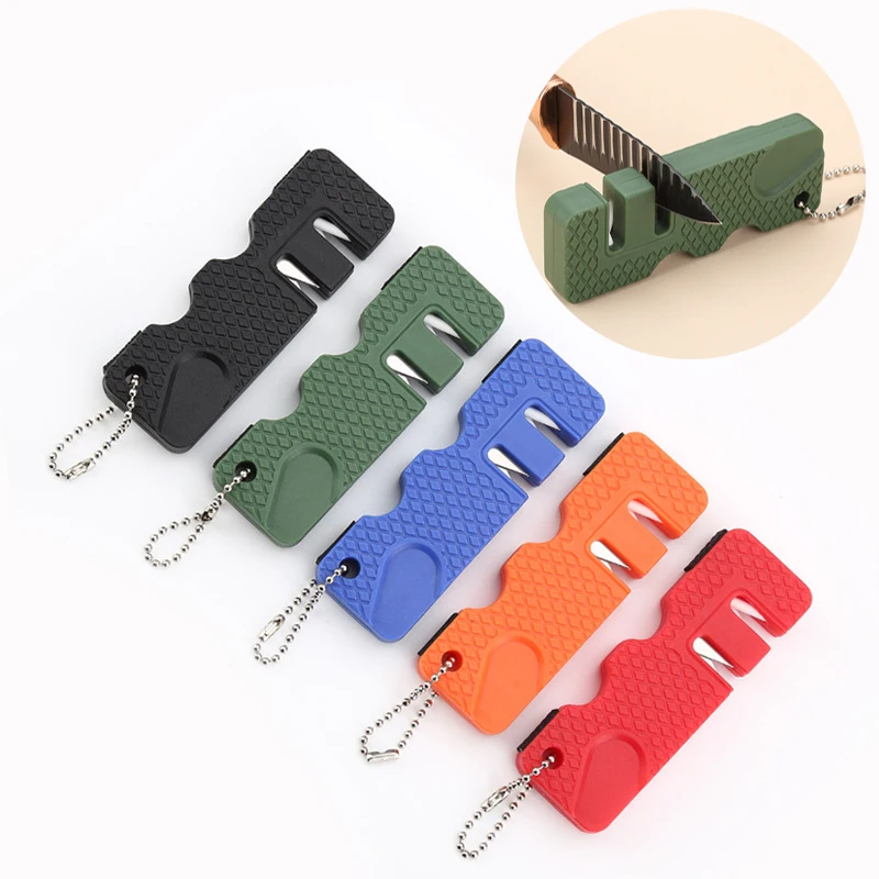 Mini afilador de bolsillo multiusos de cerámica y carburo para cuchillos, tijeras y herramientas de pesca, con diamante, portátil, tipo llavero