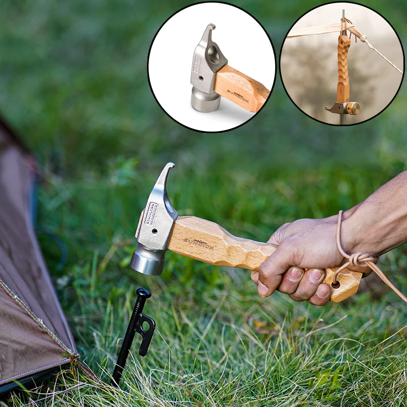 

Multi-functional Stainless Steel Tent Hammer Wood Handle Tent Mallet Stake Peg Puller Hammer for Outdoor Camping Tools