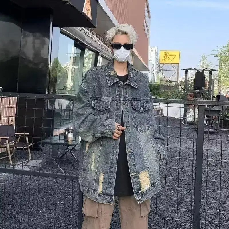 

Винтажный мужской джинсовый тюнер Waed, весенне-осенний повседневный рваный джинсовый тюнер в американском стиле ретро, молодежный тюнер, устойчивый к деформации