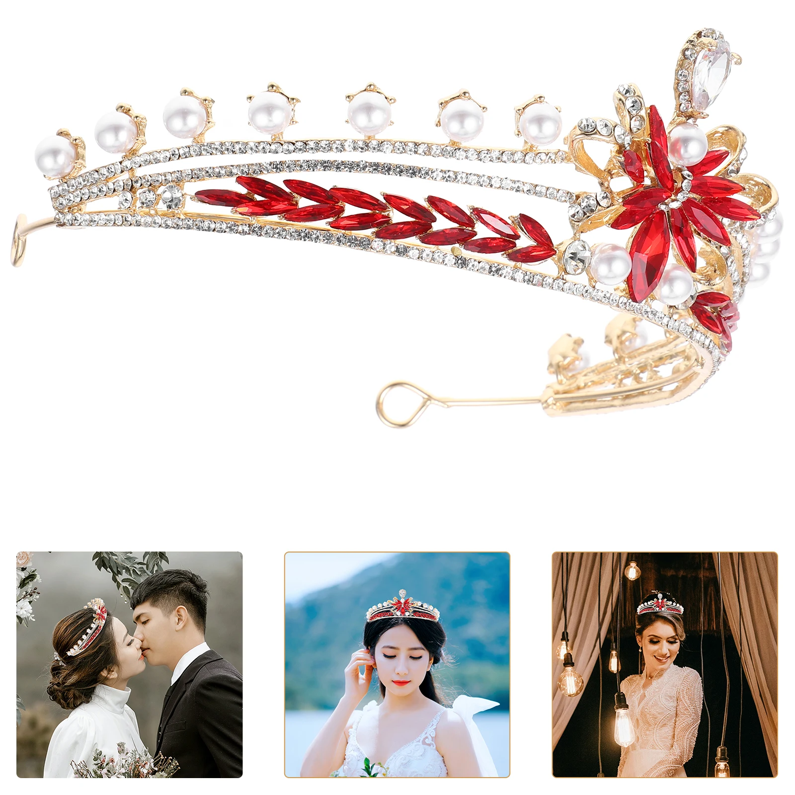 

Pearl Bow Crown Rhinestone Tiara Elegant Bridal Accessories Quality Craftsmanship Women Princess Crowns Wedding Birthday