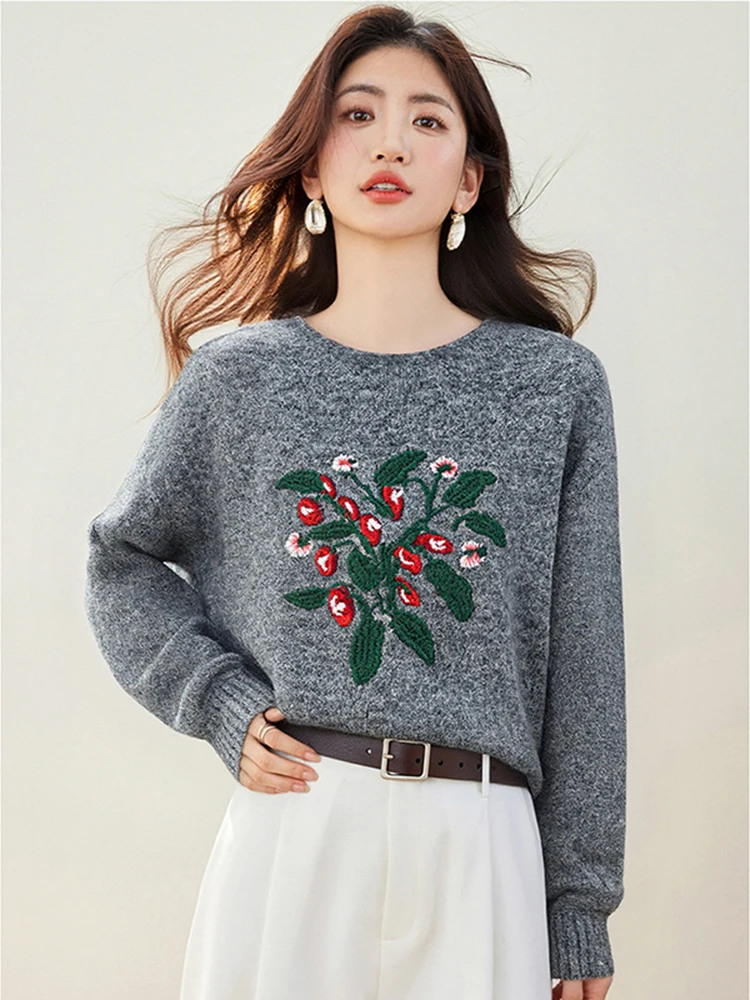 المرأة المطرزة زهرة البلوز طويلة الأكمام محبوك سترة لخريف شتاء المرأة الجديدة تنوعا سترة غير رسمية S202