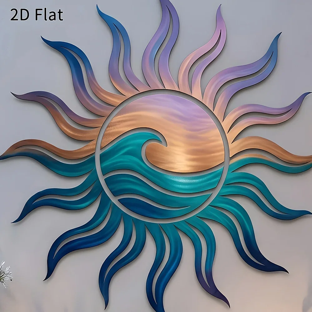 HELLOYOUNG 1pc Sunset Ocean Sun & Wave Silhouette Metal Tin Sign,20x30cm,2D Flat Cutout Beach Coastal Wall Decor for Porch