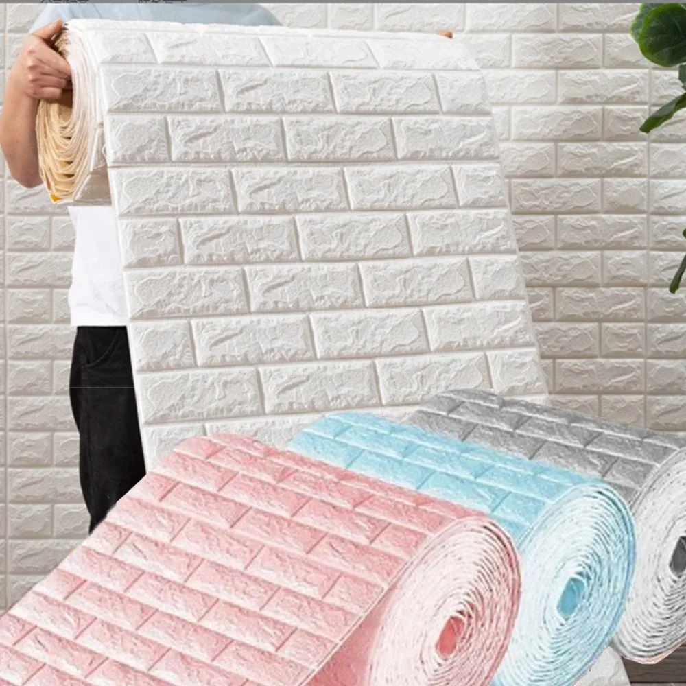 

70cm*10m 3D Self-Adhesive Wallpaper Wall Stickers Soft Foam Brick White Vintage Wall Living Bedroom Home Decor Stickers