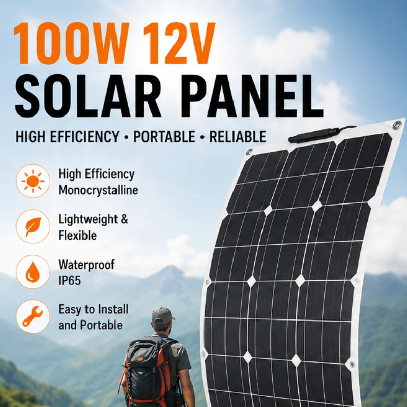 100W Semi-Flexible Monocrystalline Solar Panel 18V/12V Bendable Solar Kit with Controller for RV Boat Roof Car Charging