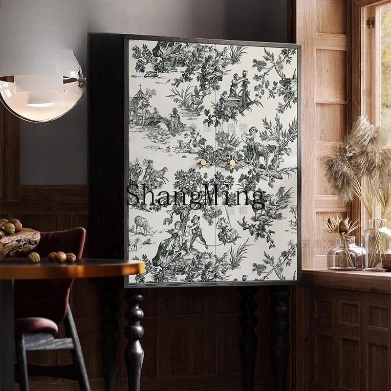 

FG retro solid wood household tall cabinet multi-functional storage storage room wall side cabinet