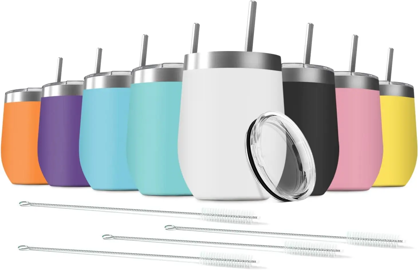 

8-Pack Stainless Steel Wine Tumblers with Lids, Vacuum Insulated for Hot/Cold Drinks, Includes Straws (Assorted Colors)