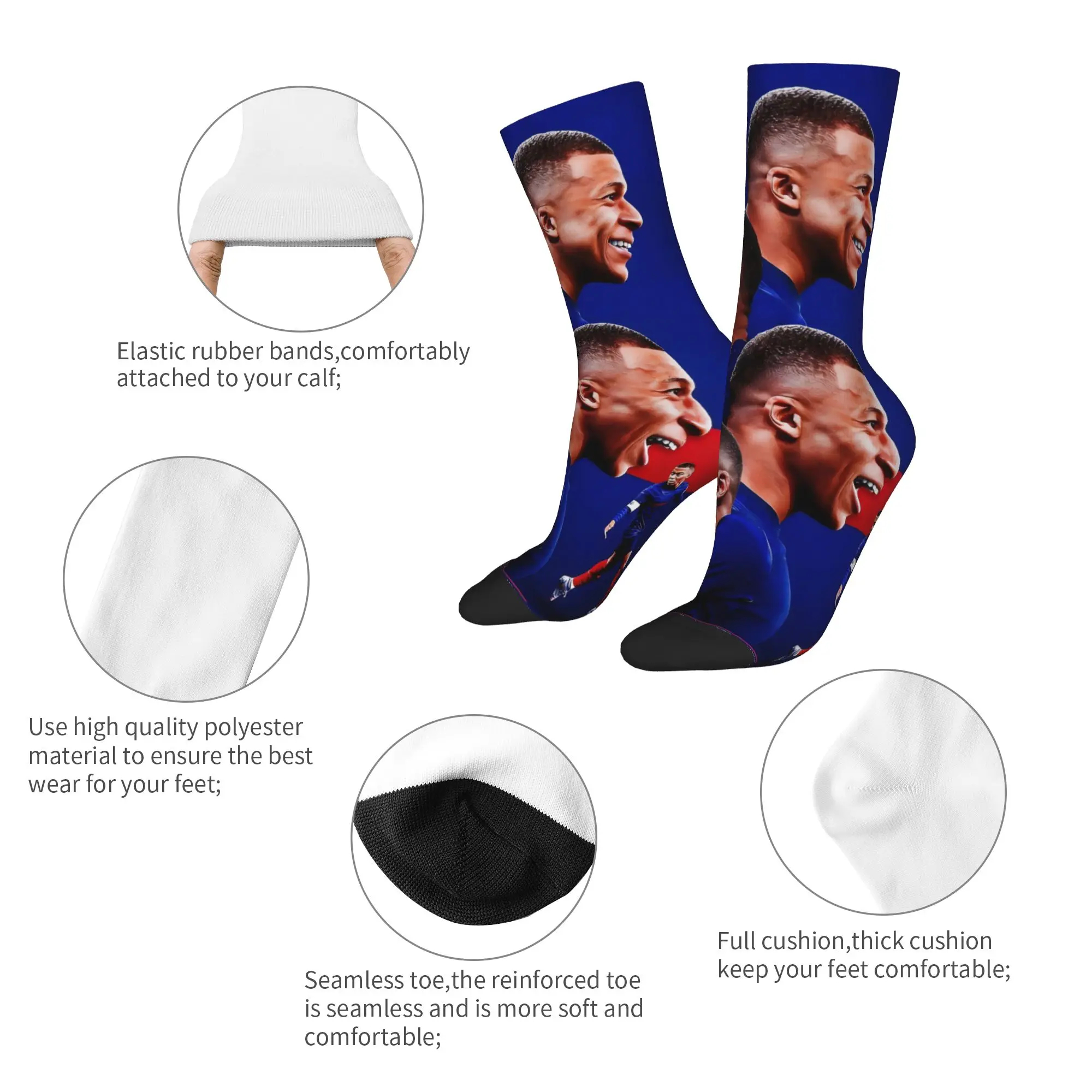 Happy Funny Male Men Socks Casual Mbappes Sock Polyester Football Soccer Skateboard Women Socks Spring Summer Autumn Winter