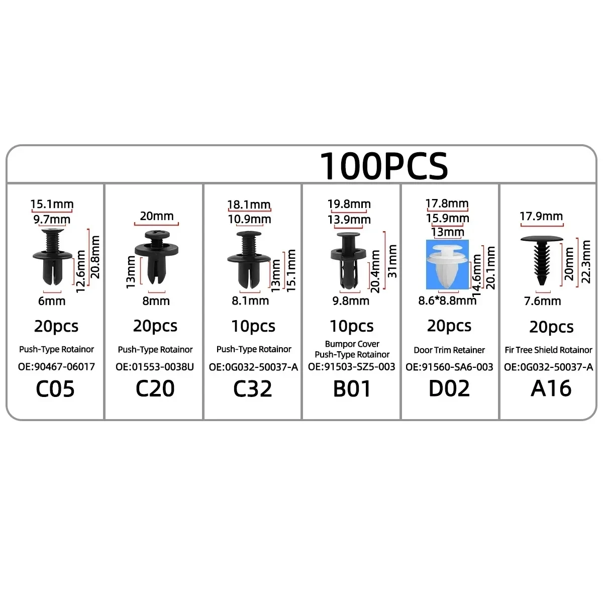 100/50 Stück Auto-Befestigungsclips-Set, Mehrzweck-Autoklammern für Kotflügel, Stoßstange, Türverkleidung – Detail 6
