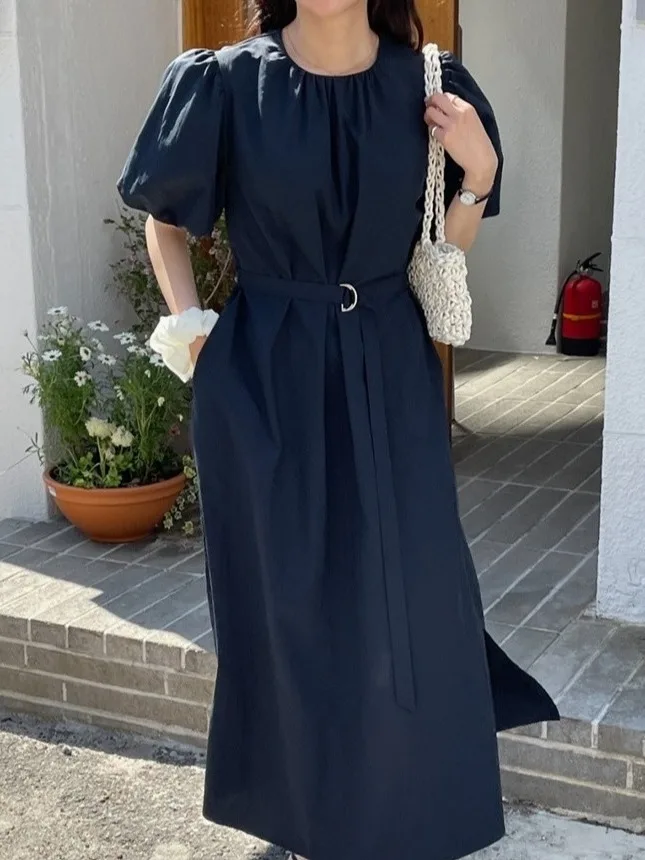 

Chic Summer First Love mat Lazy Bubble Sve Danon Tea Break ort Sve Dr with Belt Pure Color round Ne