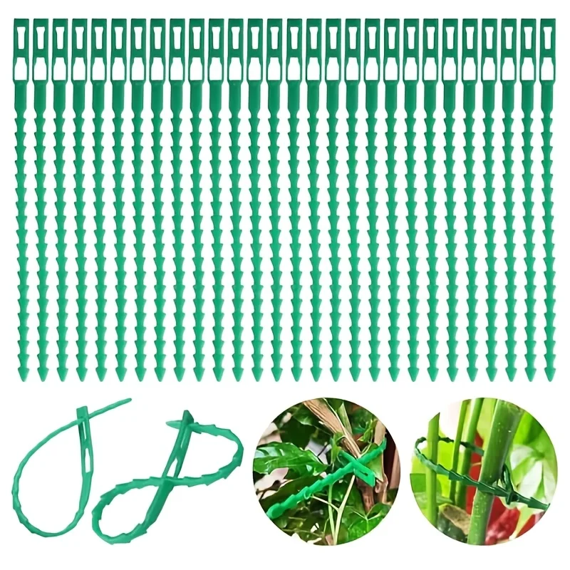 100/200Pack Adjustable Elastic Garden Twist Ties Durable Green Plastic Plant Support Straps Reusable Fixing Ties for Shrubs