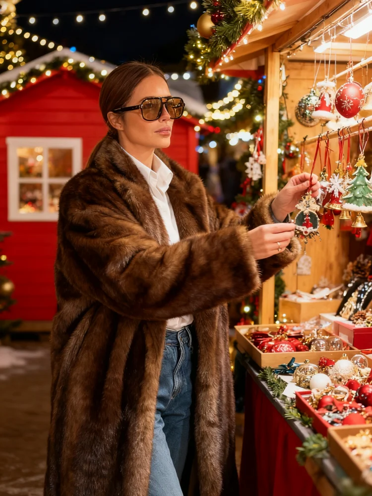 معطف نسائي طويل غير رسمي من الفرو الصناعي فضفاض بلون سادة وأكمام طويلة سترات فروي للسيدات معاطف شتوية دافئة