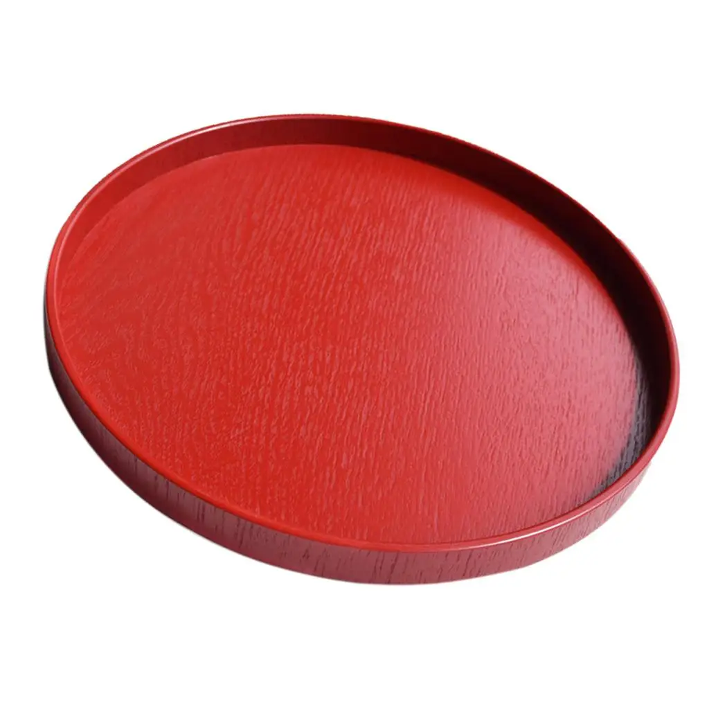 Wooden Breakfast Food Serving Tray Rustic Round Food Breakfast Platter Red