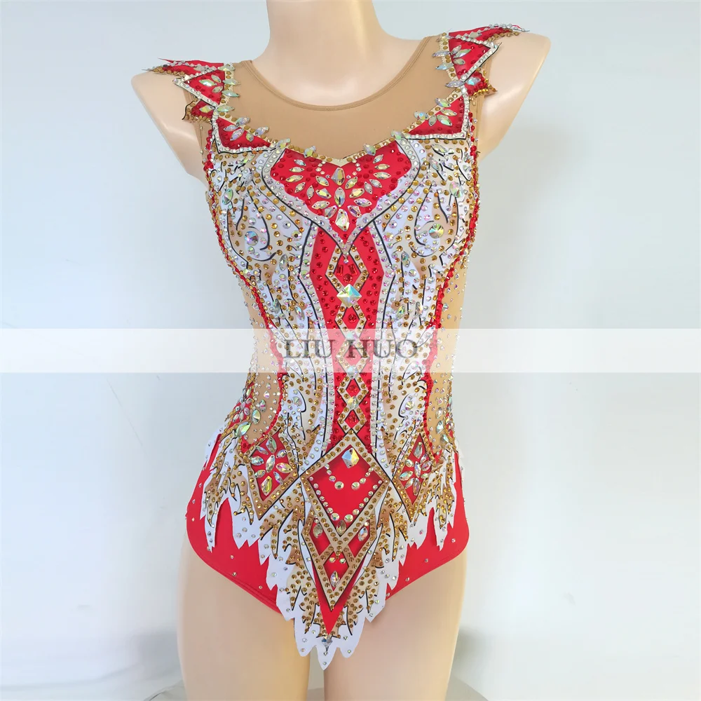 

LIUHUO Rhythmic Gymnastics Leotard Customize Adult Women Girl Costume Performance Competition Dance Dress Teen Multicolour Red