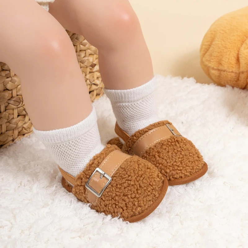 

2025 Winter Warm Baby Shoes Cotton Fluffy Slippers Indoor Sole Anti-slip Toddler Boys Girl Kids Newborn Shoes First Walker