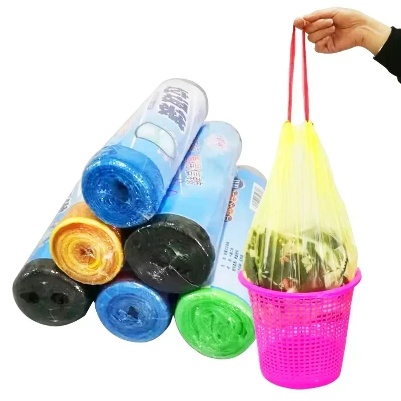 Portable Disposable Drawstring Garbage Bag with Drawstring Strap Opening Kitchen Plastic Automatic Closure Household Garbage Bag