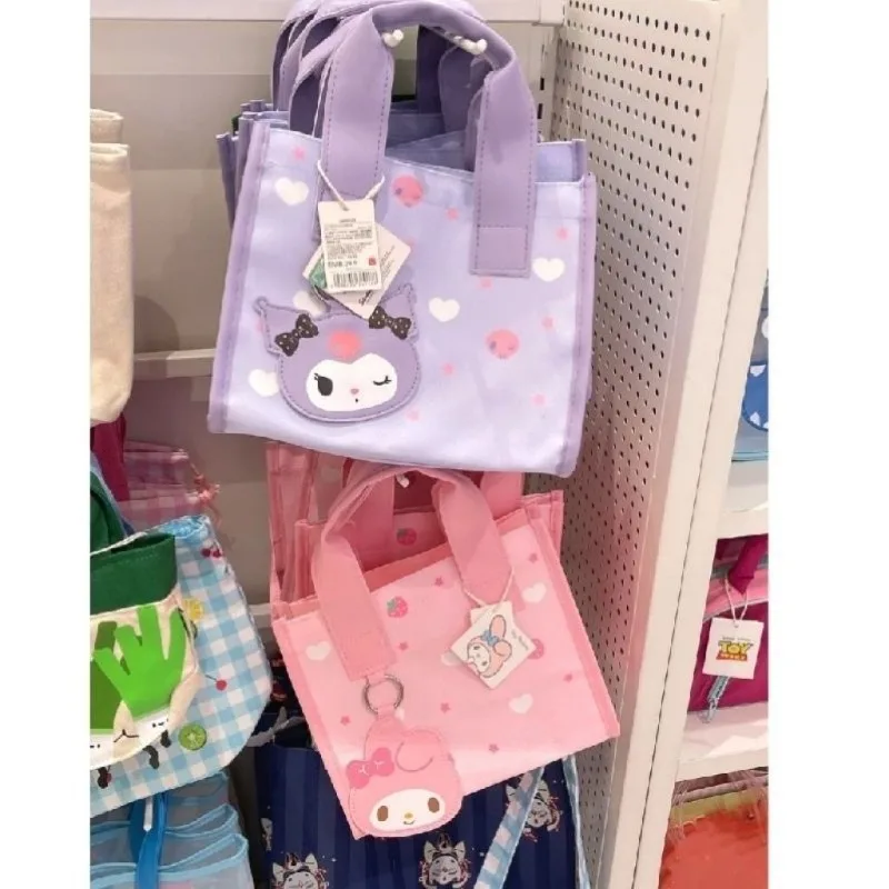 

Kawaii Sanrio Bento Bag Cinnamoroll Kuromi Mymelody Canvas Pu Square Portable Lunch Box Bag Student Birthday Christmas Gift Girl