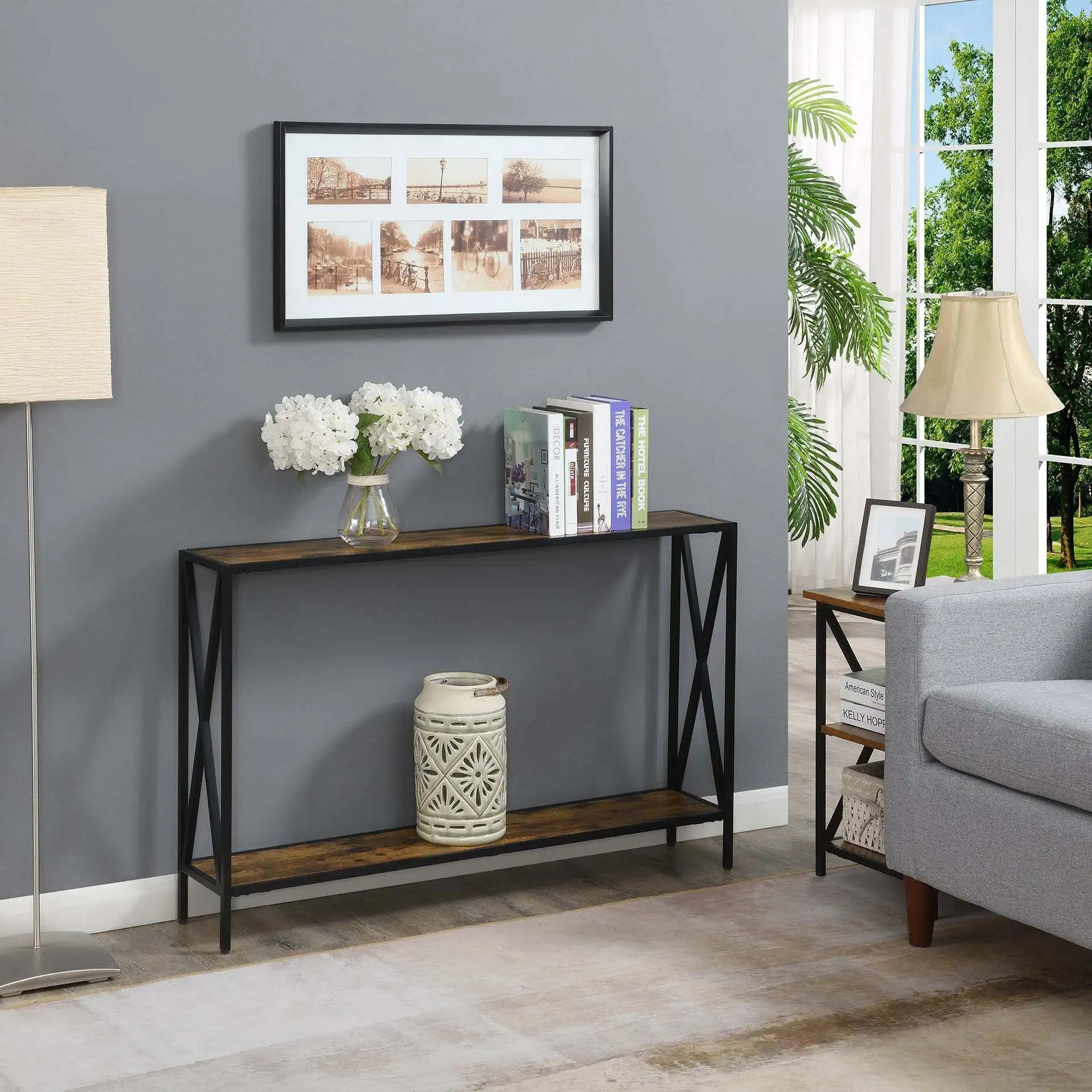 

Long side table Household home wall storage table Living room multi-functional sofa back few shelves