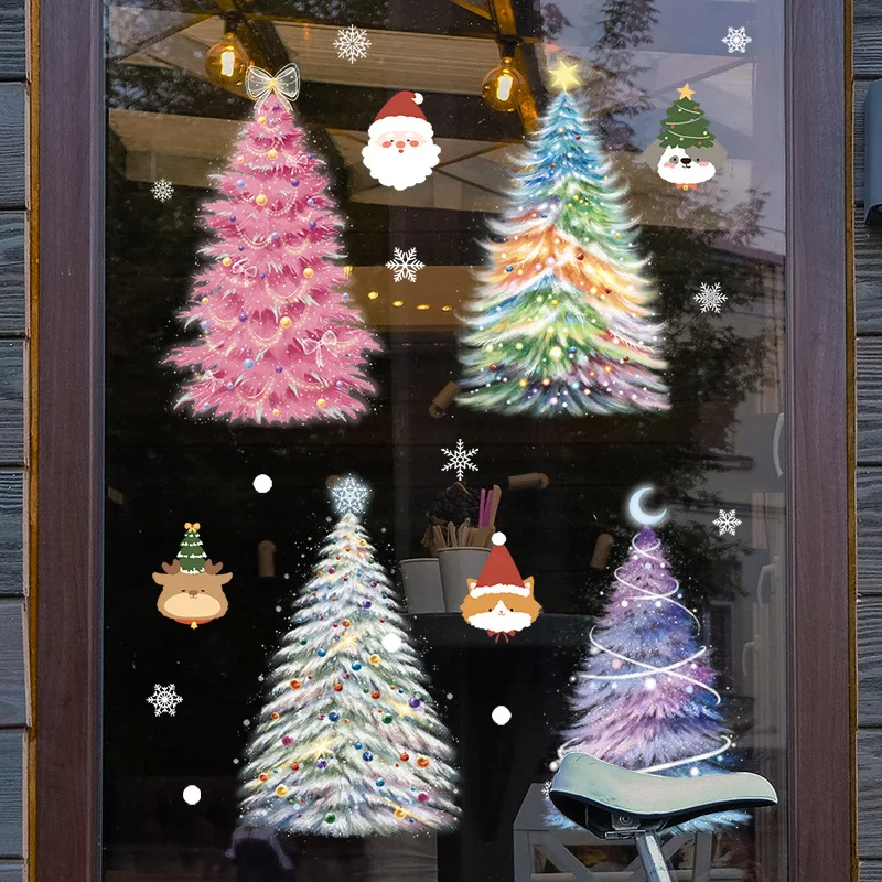 شجرة عيد الميلاد الجدار ملصق زجاج عرض نافذة تلوين اللوحة شجرة عيد الميلاد ثابت الديكور جدارية ذاتية اللصق للإزالة #2