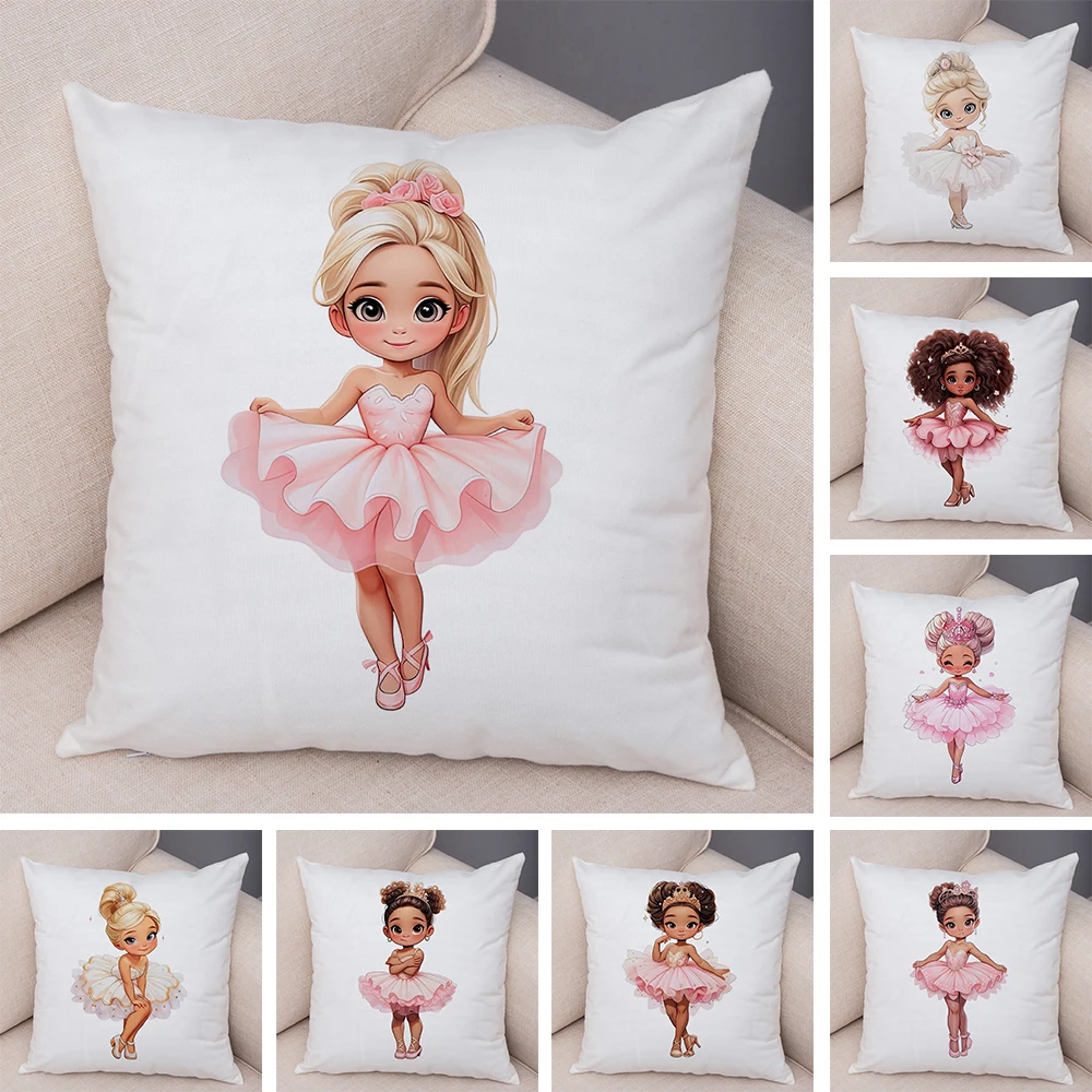 Nordic Style Pink Princess Girl Cushion Cover Decor Cartoon African Girl Pillow Case for Sofa Super Soft Short Plush Pillowcase