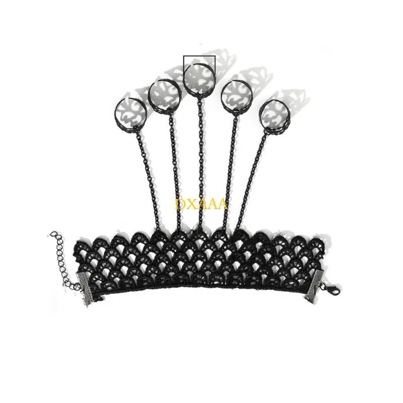 DXAA Women's Gothic Hand Harness Punk Layered Chain Tassels Bracelet with Finger Rings