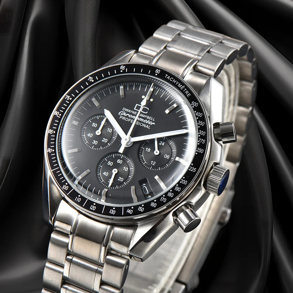 

For VK63 Watch 40mm Mineral Glass C3 Green LuminousWaterproof Chronograph Men Moon Quartz Watches Modified Wristwatches