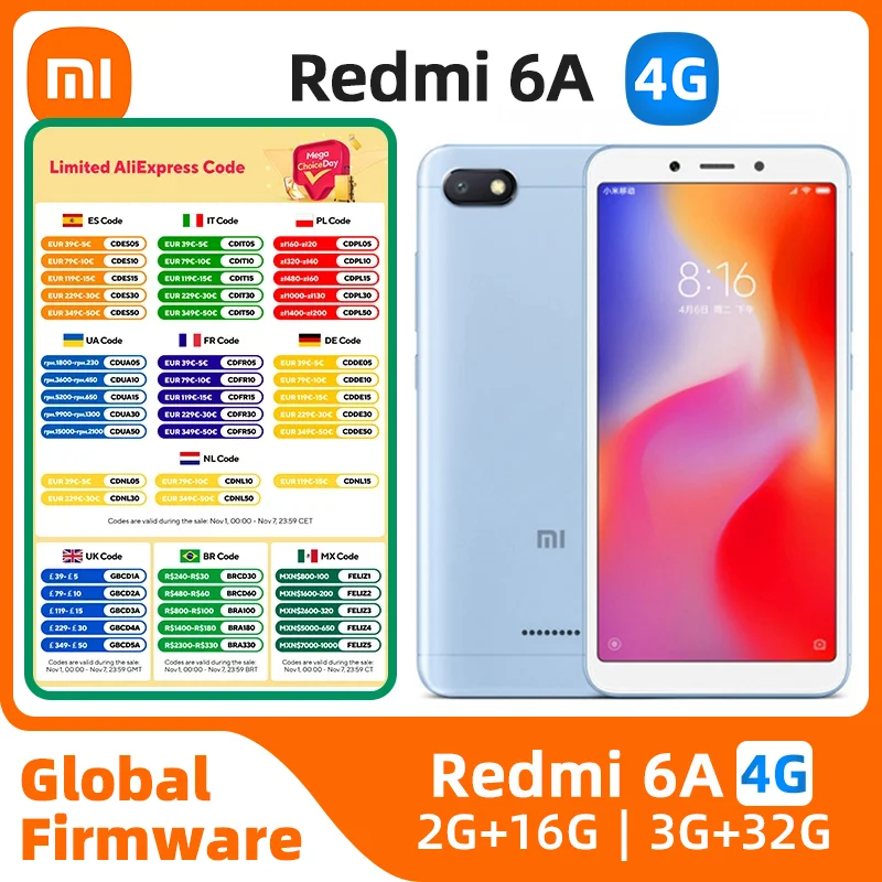 

Used xiaomi Redmi 6A Android 4G Unlocked 5.45 inch 2GB RAM 16GB ROM All Colours in Good Condition Original Cell phone