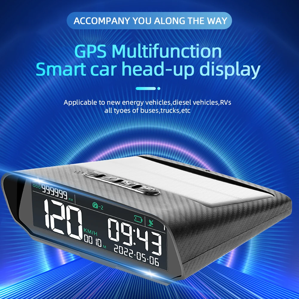 Solar Power HUD Wireless Car Head Up Display Digital GPS Speedometer Odometer Altitude Meter Over-speed Warming Alarm