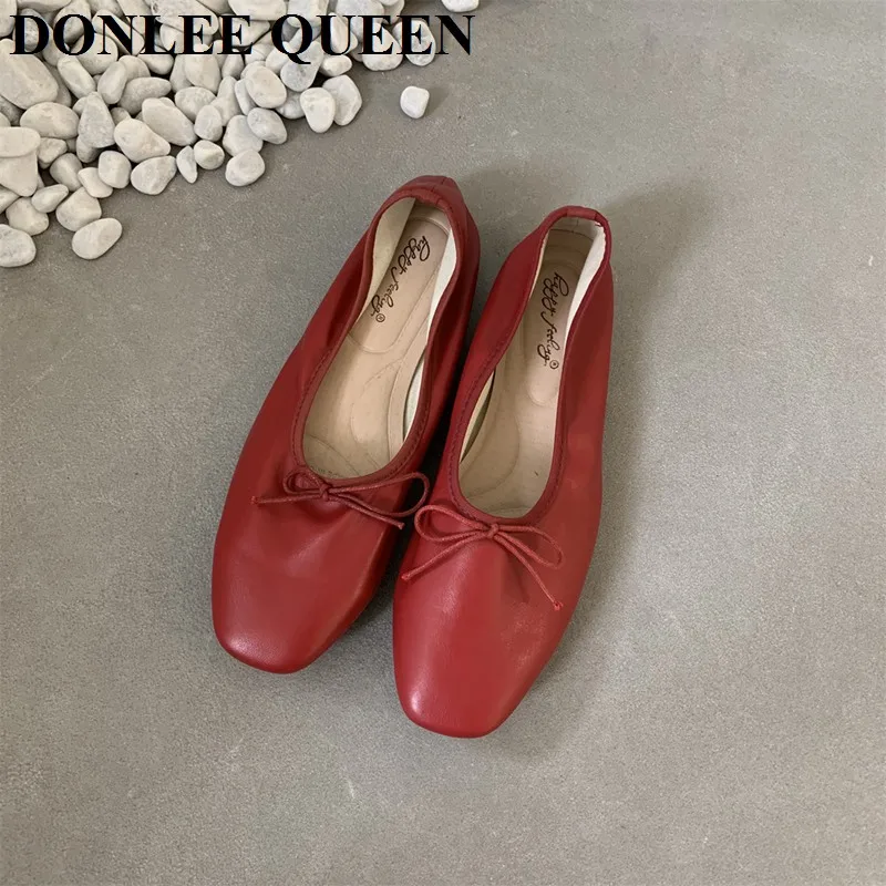 2024 New Spring Fashion Flat Ballet Shoes Fashion Bow Knot Shallow Ballet Round Toe Female Ballerina Soft Moccasin Zapatos Mujer