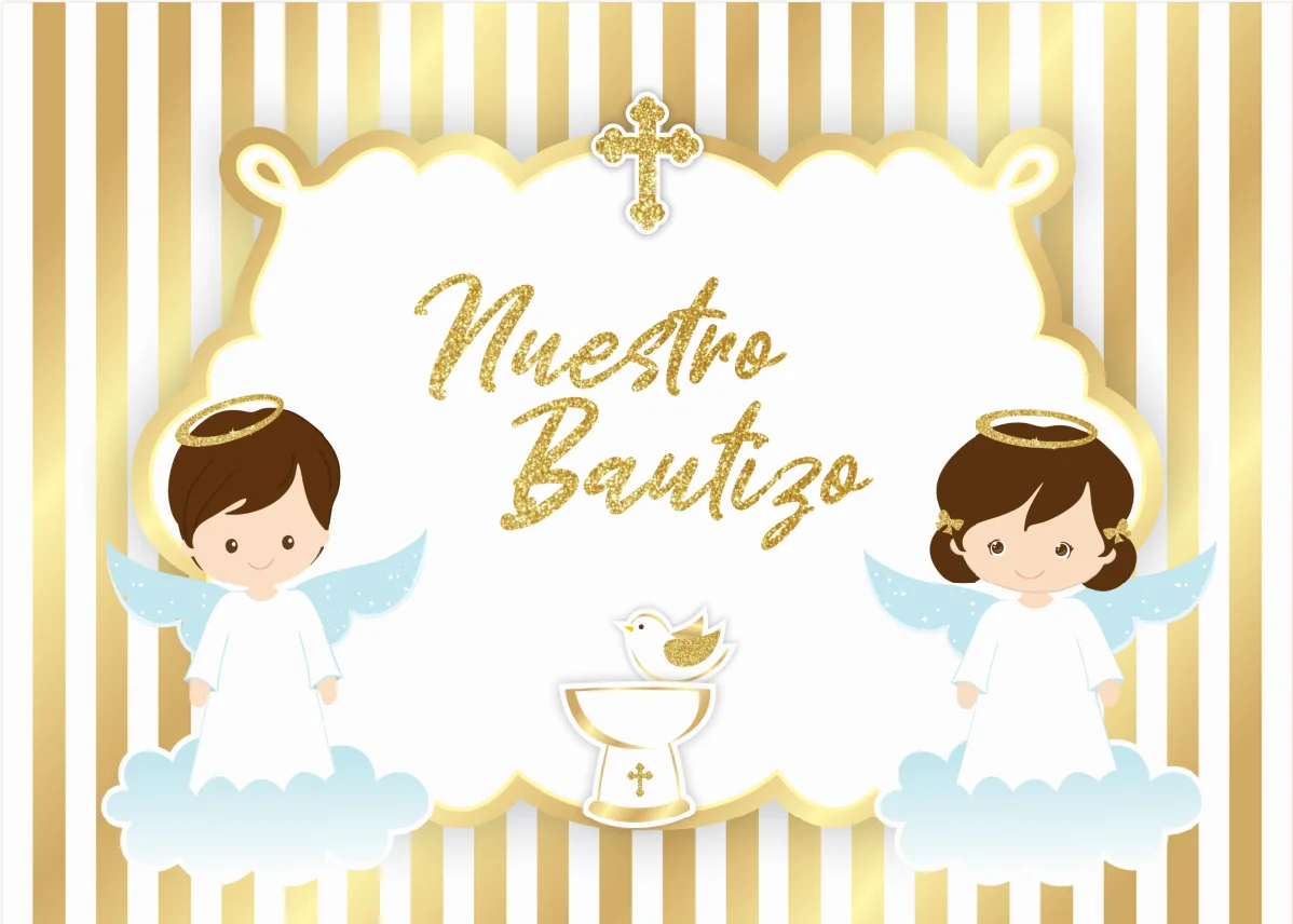 7x5ft Blue Gold Angel Wing Christening Prime Communion Baptism Mi Bautizo ที่กำหนดเองพื้นหลังภาพพื้นหลังไวนิล220Cm X 150ซม.