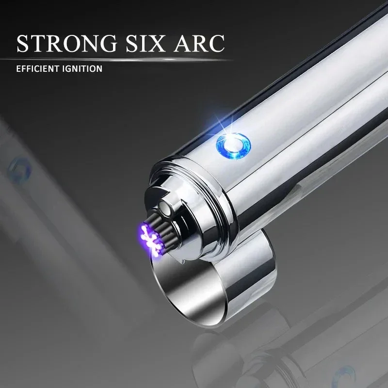 New Windproof Pulse Flameless Six Arc Electric Metal Lighter Kitchen Outdoor Barbecue Camping Cigar Lighter High End Men\'s Gifts