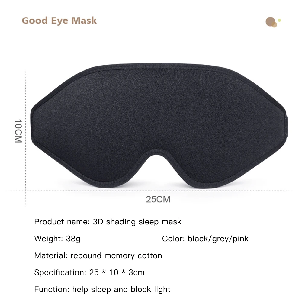 Maska do spania 3D opaska na oczy pomoc w zasypianiu maska na oczy miękka pianka zapamiętująca kształt maska Eyeshade 100 Blockout Light Slaapmasker