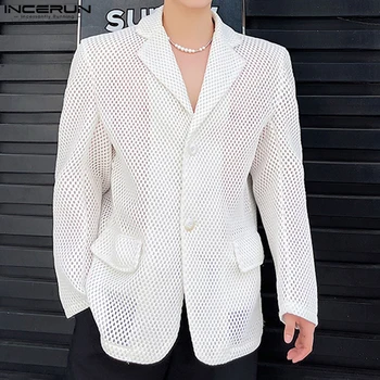 Top da uomo di moda INCERUN 2024 Cappotti da completo con spalline vuote sexy Casual ben aderenti Blazer a maniche lunghe da uomo solido tutto-fiammifero