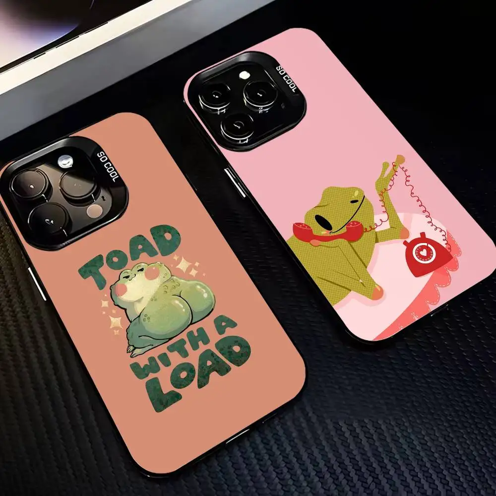 

T-The Frog Cute Phone Case For iPhone17 16 15 14 13 12 Pro Max Grey Black Matte Laser Metallic Aurora Funda