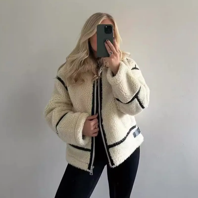 Mode Lamswollen Jas Bovenkleding Vrouwen Herfst Winter 2025 Nieuwe Warme Wollen Jas High Street Casual Losse Overjas Vrouwelijke