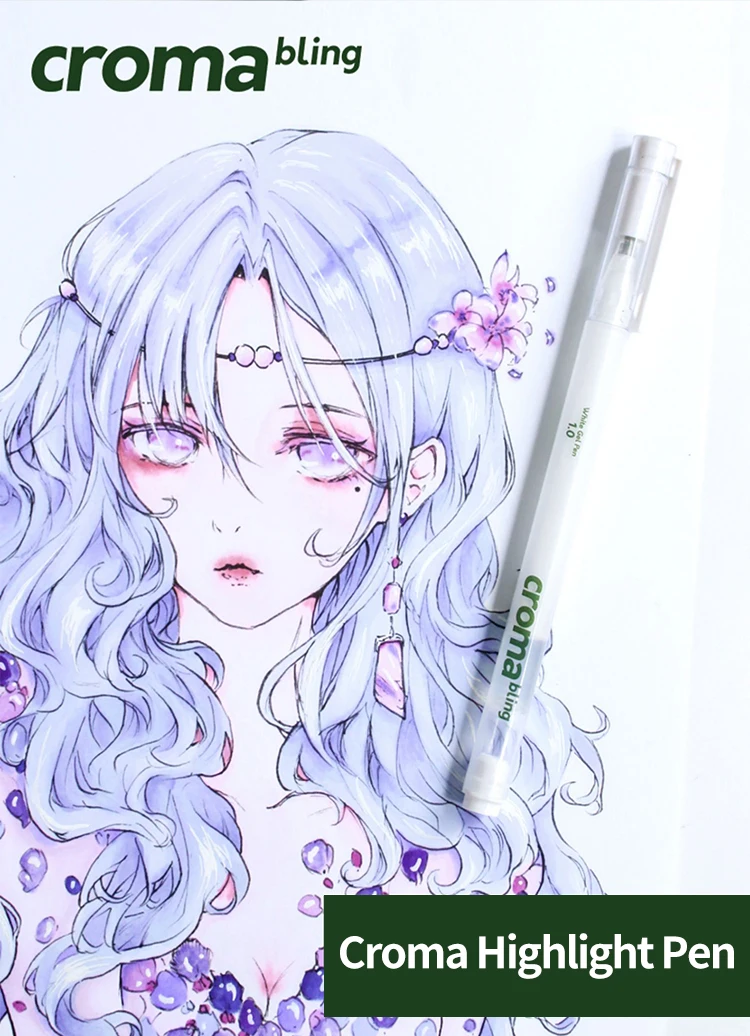 Croma 0,6 mm/1 mm Highlight White Gel Pen 1/3 Stück feine Spitze weiß Fluoreszierender Marker Animationskizze Zeichnung Kunst Schreibzubehör – Detail 9