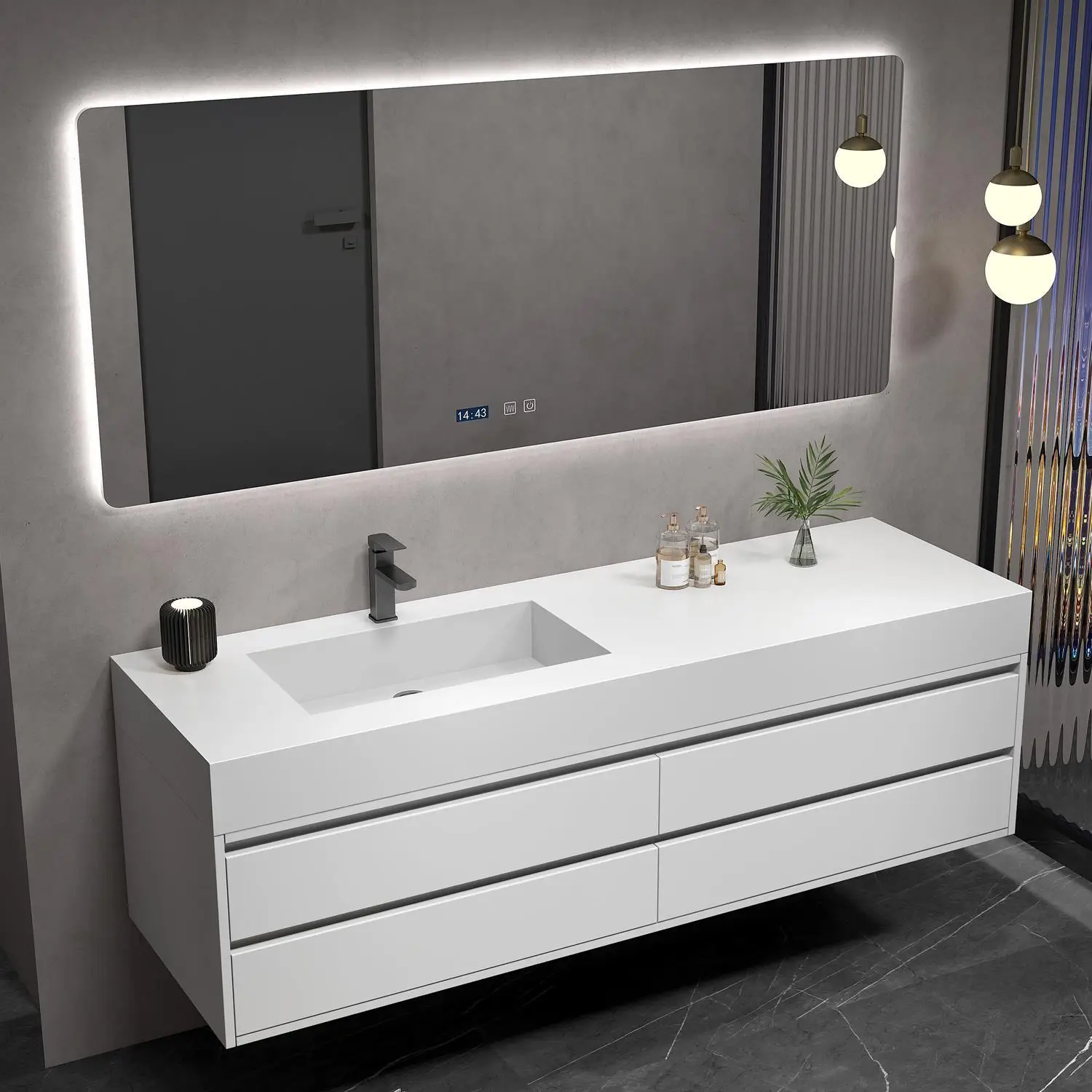 Modern Bathroom Cabinet Rock Slab Integrated Ceramic Sink Combination Mirrors Drawer Wash Double Basin Cabinet Storage Furniture