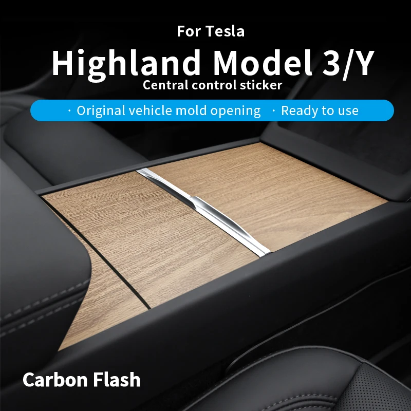 Vertical Wood Grain ABS Center Console Panel & Dashboard Cover Sticker for Tesla 2025 Model 3/Y – Carbon Flash